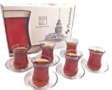 Pasabahce Design Juego de 6 vasos y platillos de té turco de 120 cc (embalaje en italiano no garantizado) - Vasos de té turco aptos para lavavajillas.
